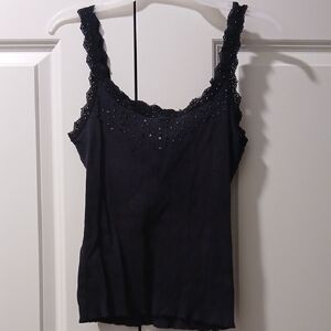 Planet Gold Elegant Black Camisole with Lace Detail